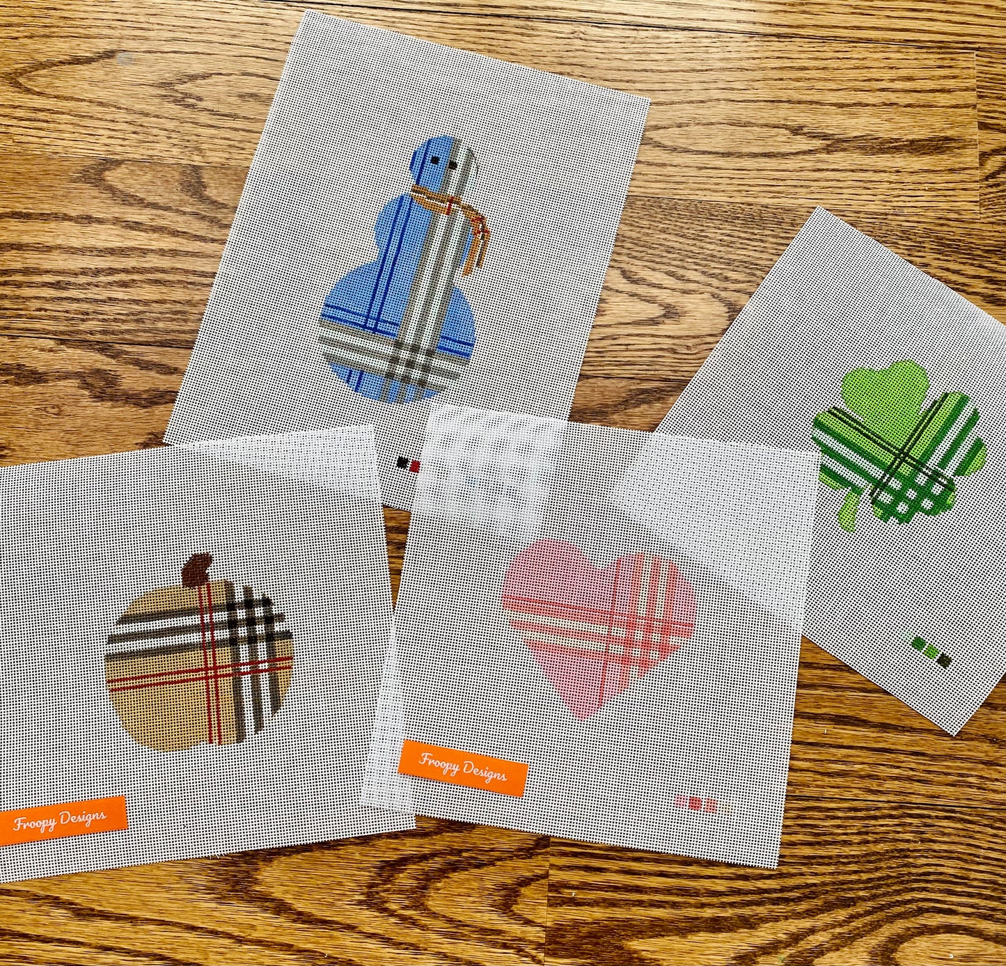 “BRITISH PLAID SNOWMAN”, 3.25” x 6” on 18 mesh
