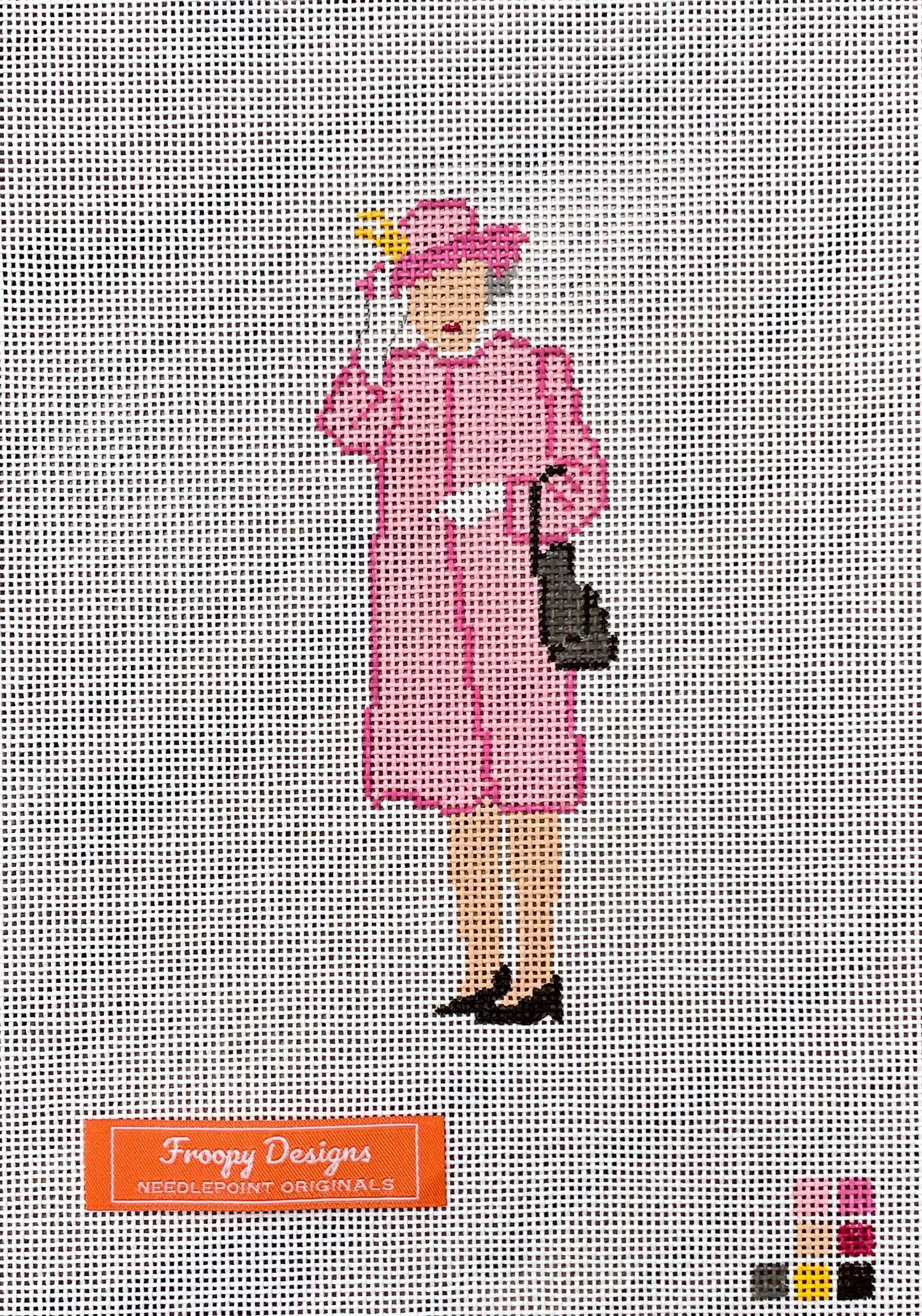 “HM ELIZABETH WAVES IN PINK”, 5.5” x 2.5” on 18 mesh