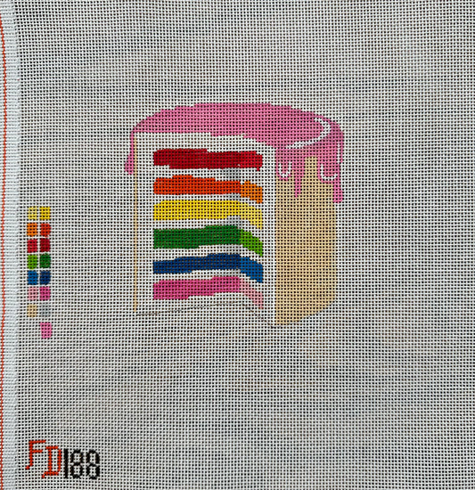 “RAINBOW CAKE”,  4” square on 18 mesh