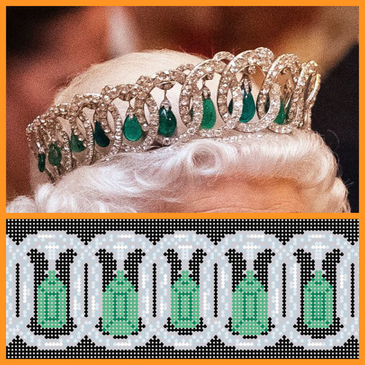 “QUEEN ELIZABETH’S VLADIMIR TIARA INSERT”,  5”x2.25”  on 18 mesh