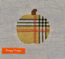 Load image into Gallery viewer, “BRITISH PLAID PUMPKIN”,   4” square on 18 mesh canvas
