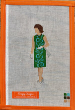 Load image into Gallery viewer, “JACKIE IN GREEN/BLUE”,  5.5” x 2.5” on 18 mesh
