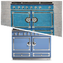Load image into Gallery viewer, “FRENCH STOVE IN STAINLESS STEEL”,  3.5” x 4.5” on 18 mesh
