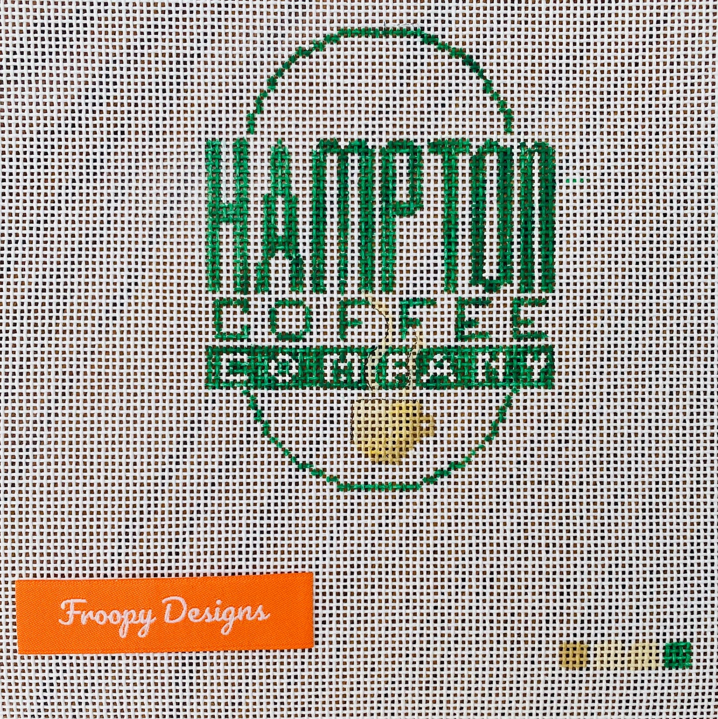 “HAMPTONS MORNING DASH”,  3.75” round/3” x 4”  on 18 mesh