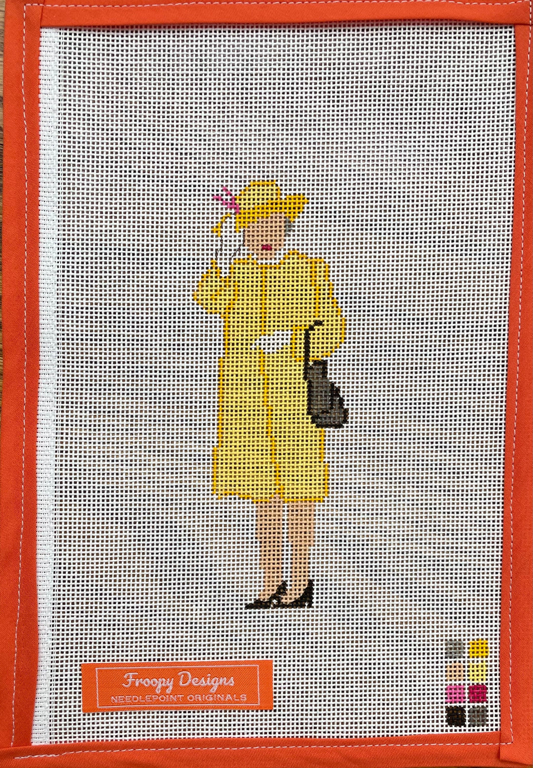 “HM ELIZABETH WAVES IN YELLOW”,  5.5” x 2.5” on 18 mesh or 7.75” x 3.5” on 13 mesh
