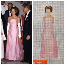 Load image into Gallery viewer, “JACKIE IN PINK”,  5.5” x 2.5” on 18 mesh
