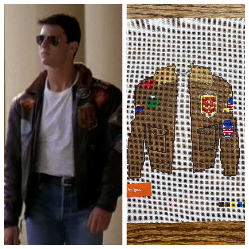 “TOP GUN FLIGHT JACKET”,  5” square on 18 mesh
